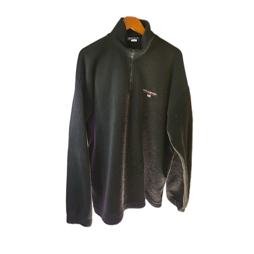 Vtg Polo Sport Ralph Lauren Sweatshirt Men's 2XL Black Fleece 1/4 Zip 90s USA - Picture 8 of 16